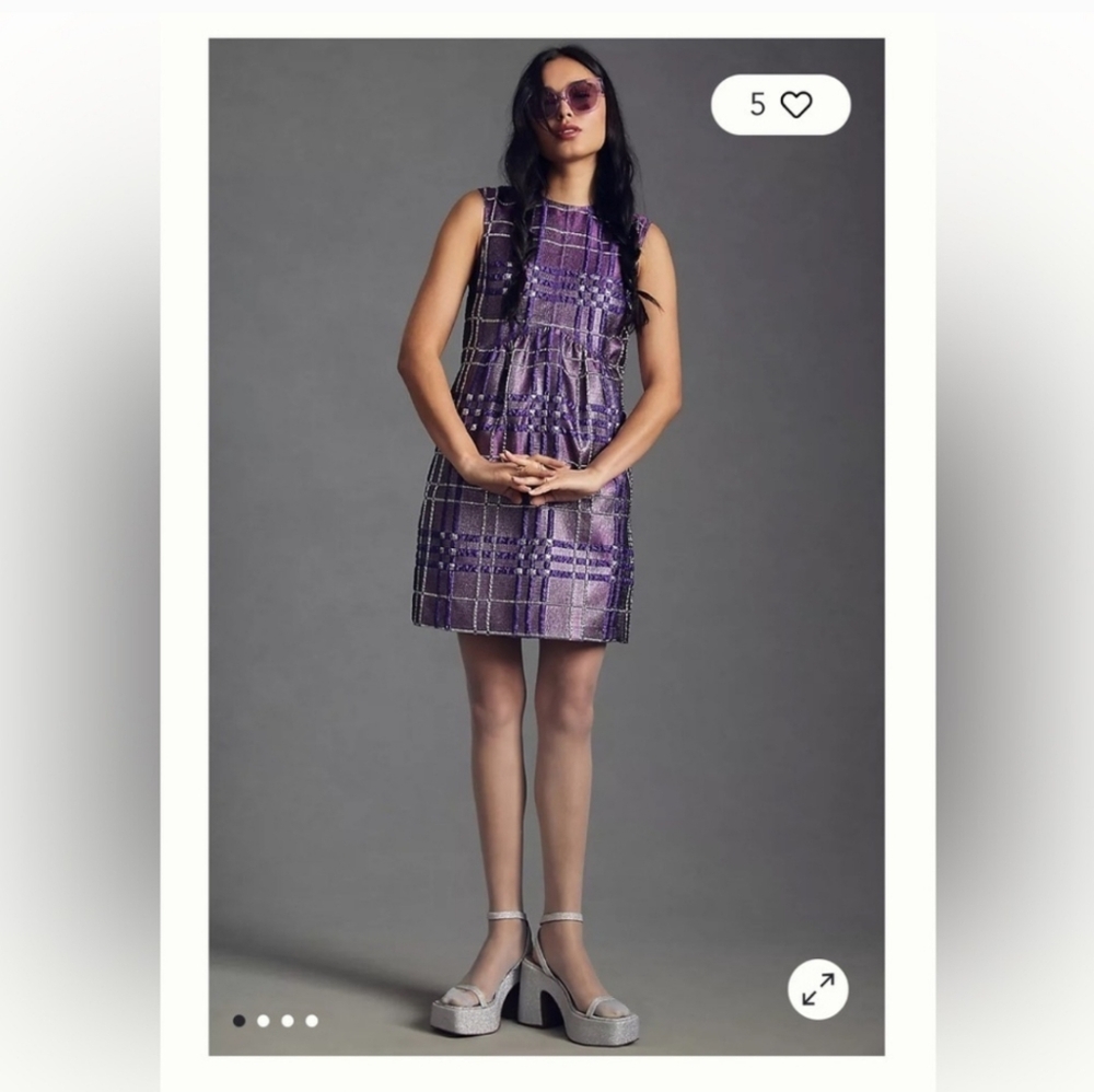 Anna Sui Purple Metallic Plaid Mini Dress